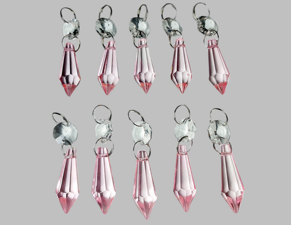 1 Rose Pink Cut Glass Torpedo 37 mm 1.5" Chandelier Crystals Drops Beads Droplets Light Parts 9