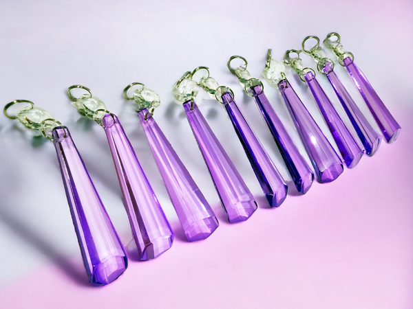 1 Lilac Purple Cut Glass Icicles 72 mm 3" Chandelier UK Crystals Drops Beads Droplets Light Lamp Parts