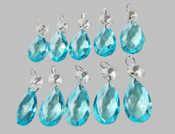 1 Aqua Light Teal Blue Cut Glass Oval 37 mm 1.5" UK Chandelier Crystals Beads Droplets Light Parts 9