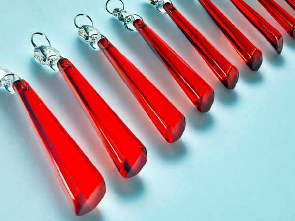 1 Red Cut Glass Icicles 72 mm 3" Chandelier UK Crystals Drops Beads Droplets Light Parts 6