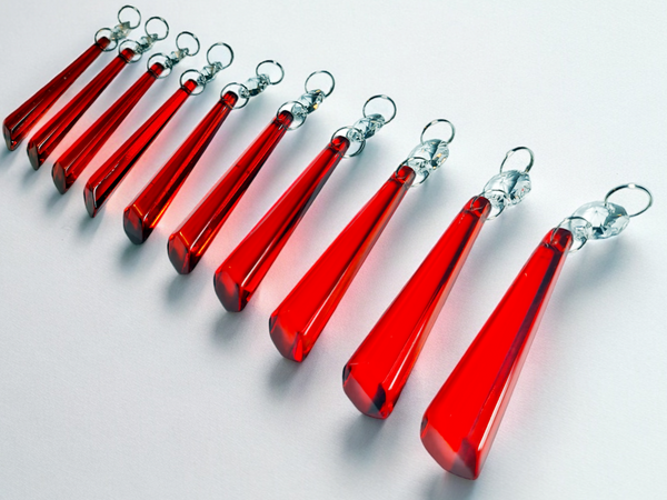 1 Red Cut Glass Icicles 72 mm 3" Chandelier UK Crystals Drops Beads Droplets Light Parts 8