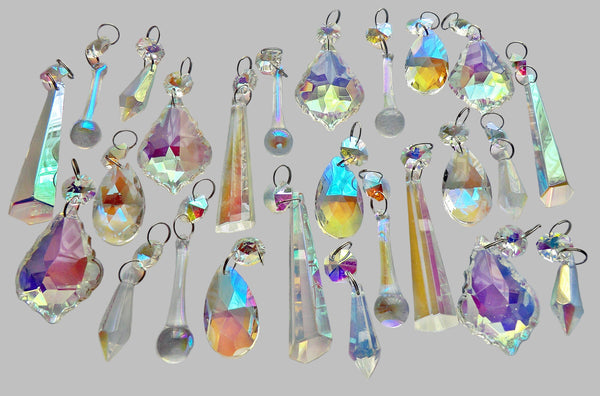 25 Original Aurora Borealis AB Chandelier Drops Cut Glass UK Crystals Beads Droplets Christmas Tree Decorations 10