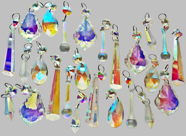 25 Original Aurora Borealis AB Chandelier Drops Cut Glass UK Crystals Beads Droplets Christmas Tree Decorations 12