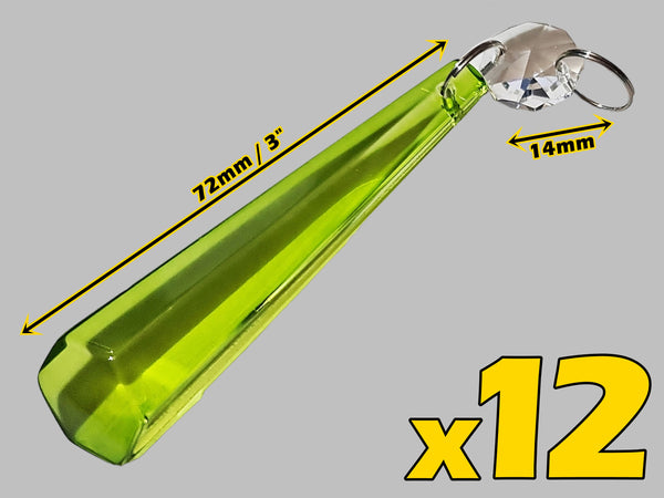 12 Sage Green Icicles 72 mm 3" Chandelier Crystals UK Drops Beads Droplets Christmas Decorations 2