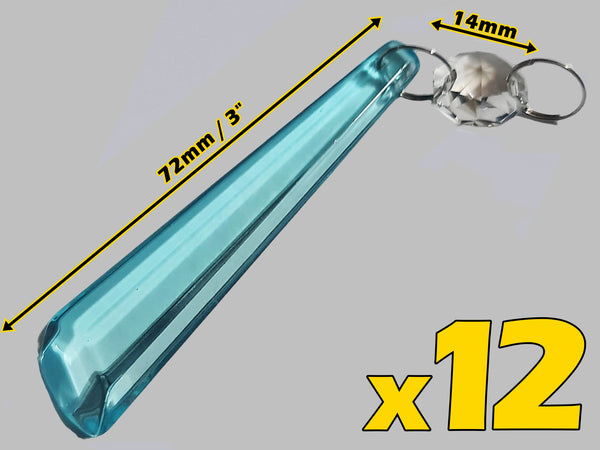 12 Aqua Blue Icicles 72 mm 3" UK Chandelier Crystals Drops Beads Christmas Decorations 2