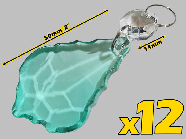 12 Aqua Marine Leaf 50 mm 2" Chandelier Crystals Beads Cut Glass UK Droplets Christmas Decorations 2