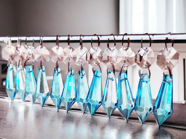 12 Aqua Teal Blue Torpedo 37 mm 1.5" Chandelier UK Crystals Drops Beads Droplets Decorations 11