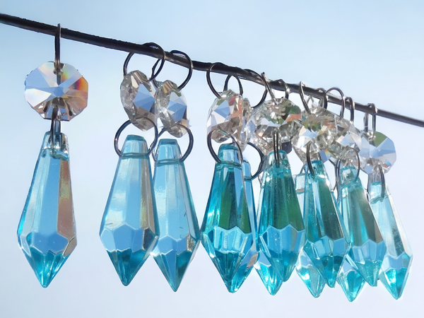 1 Aqua Teal Blue Cut Glass Torpedo 37 mm 1.5" Chandelier UK Crystals Drops Beads Droplets Light Parts 9