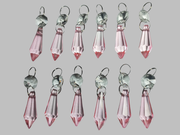 12 Rose Light Pink Torpedo 37 mm 1.5" Chandelier Crystals Beads Droplets Garden Decorations 6