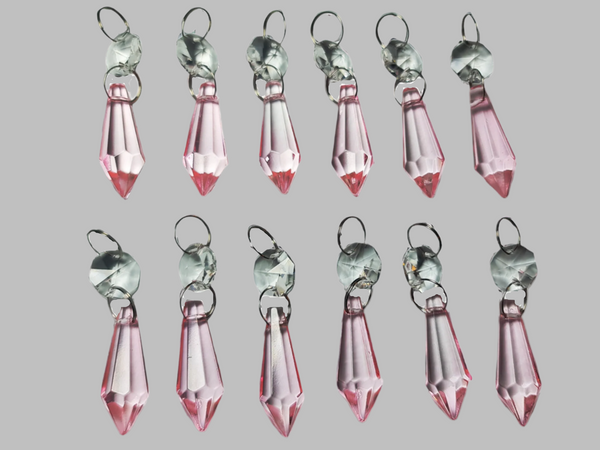 12 Rose Light Pink Torpedo 37 mm 1.5" Chandelier Crystals Beads Droplets Garden Decorations 8