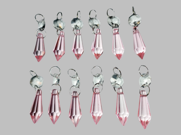 12 Rose Light Pink Torpedo 37 mm 1.5" Chandelier Crystals Beads Droplets Garden Decorations 4