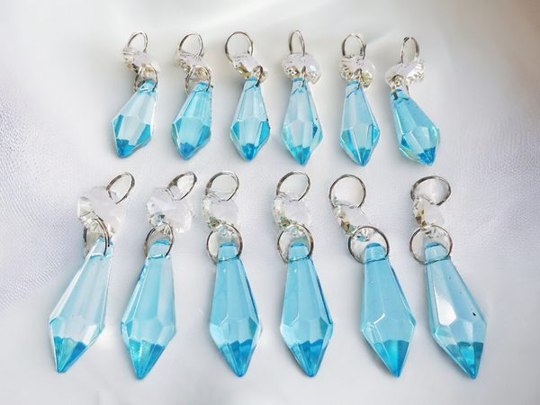 12 Aqua Teal Blue Torpedo 37 mm 1.5" Chandelier UK Crystals Drops Beads Droplets Decorations 3