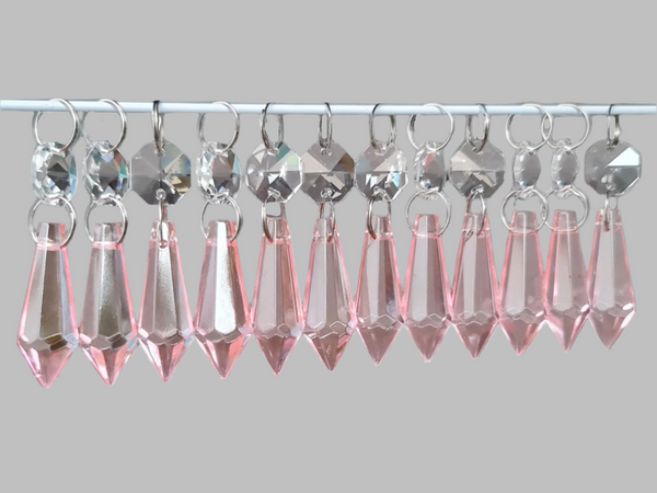 12 Rose Light Pink Torpedo 37 mm 1.5" Chandelier Crystals Beads Droplets Garden Decorations 5
