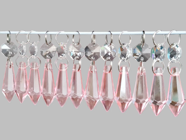 12 Rose Light Pink Torpedo 37 mm 1.5" Chandelier Crystals Beads Droplets Garden Decorations 3