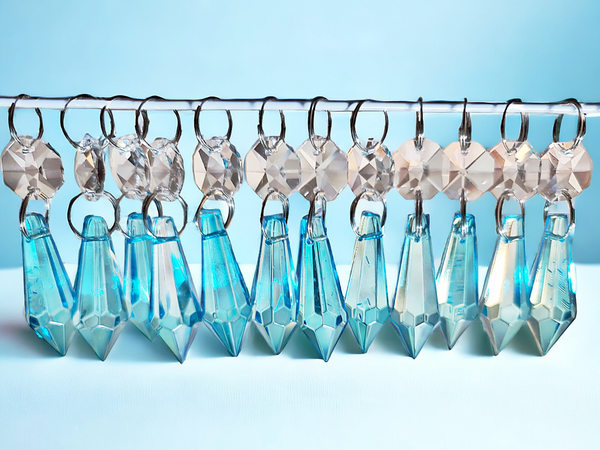 12 Aqua Teal Blue Torpedo 37 mm 1.5" Chandelier UK Crystals Drops Beads Droplets Decorations 6