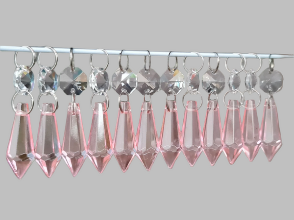 12 Rose Light Pink Torpedo 37 mm 1.5" Chandelier Crystals Beads Droplets Garden Decorations 9