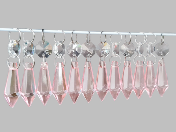 12 Rose Light Pink Torpedo 37 mm 1.5" Chandelier Crystals Beads Droplets Garden Decorations 7