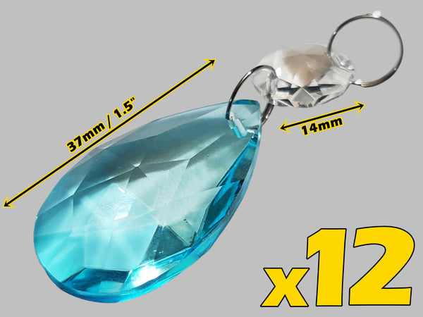 12 Aqua Light Teal Oval 37 mm 1.5" UK Chandelier Crystals Drops Beads Droplets Christmas Tree Decorations 2