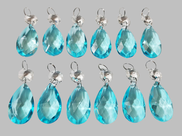 12 Aqua Light Teal Oval 37 mm 1.5" UK Chandelier Crystals Drops Beads Droplets Christmas Tree Decorations 3