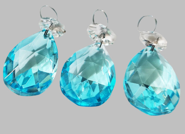 1 Aqua Light Teal Blue Cut Glass Oval 37 mm 1.5" UK Chandelier Crystals Beads Droplets Light Parts 3