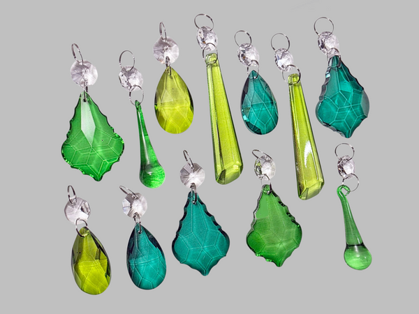 12 Chandelier Sage Emerald Peacock Green Set Cut Glass UK Crystals Beads Prisms Droplets 4