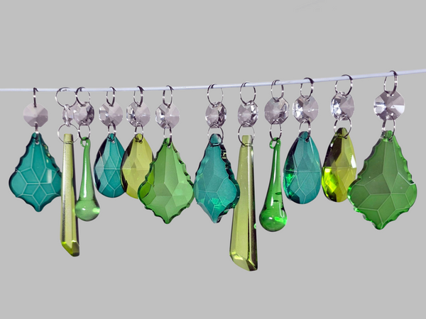 12 Chandelier Sage Emerald Peacock Green Set Cut Glass UK Crystals Beads Prisms Droplets 5