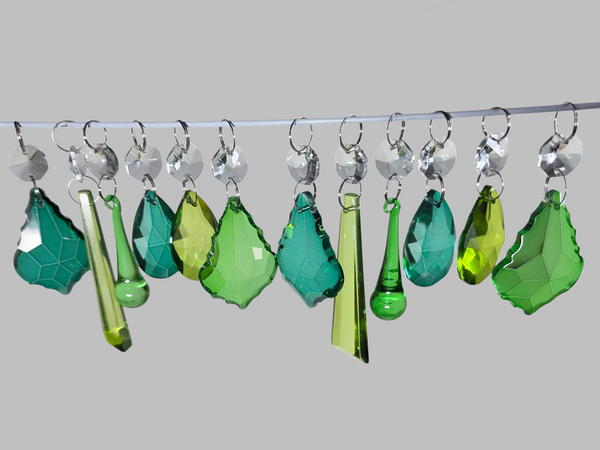 12 Chandelier Sage Emerald Peacock Green Set Cut Glass UK Crystals Beads Prisms Droplets 9