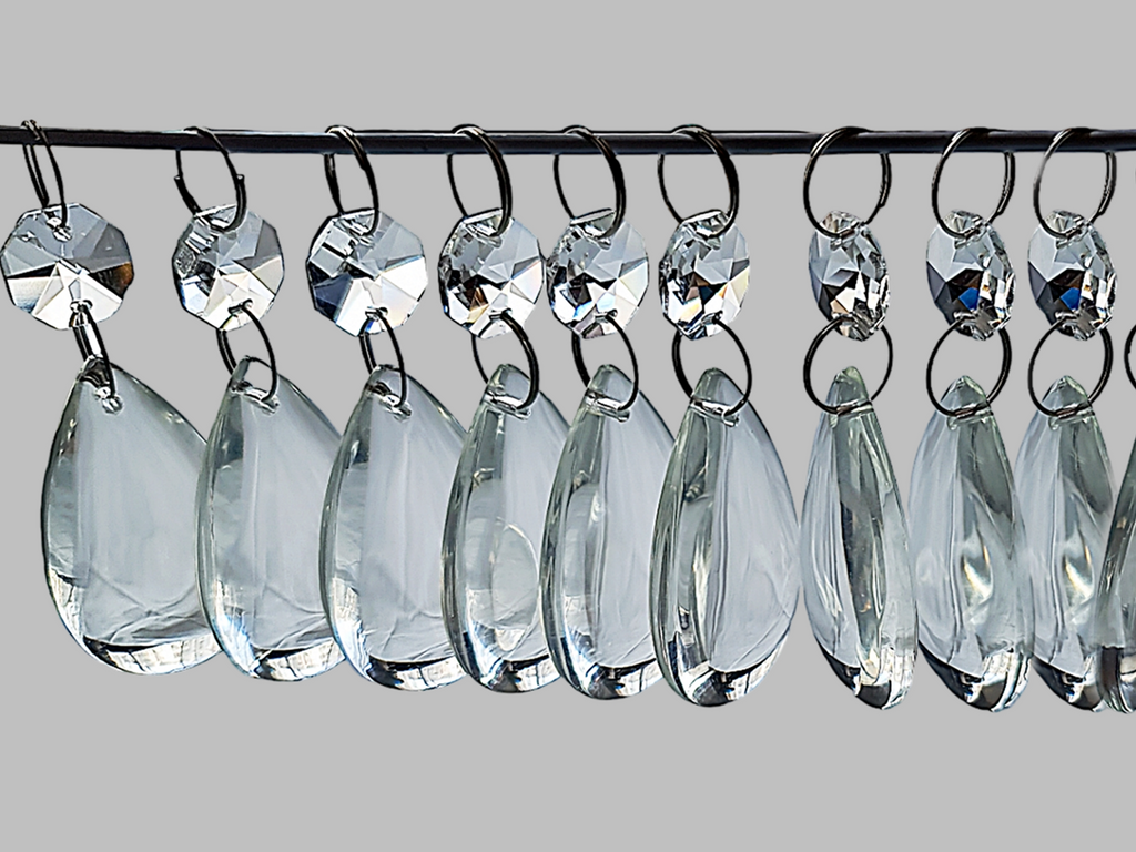 12 Clear Smooth Oval 50 mm 2" Chandelier UK Crystals Drops Beads Droplets Decorations Colourless