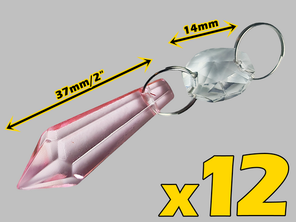 12 Rose Light Pink Torpedo 37 mm 1.5" Chandelier Crystals Beads Droplets Garden Decorations 2
