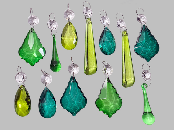 12 Chandelier Sage Emerald Peacock Green Set Cut Glass UK Crystals Beads Prisms Droplets 8