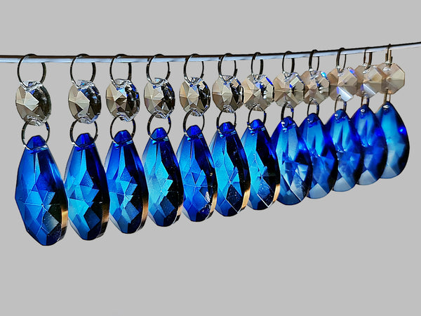 12 Blue Oval 37 mm 1.5" Chandelier UK Crystals Drops Beads Droplets Garden Window Decorations 1
