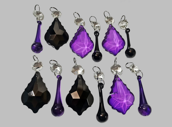 12 Chandelier Drops Gothic Black Purple Cut Glass UK Crystals Beads Prisms Droplets Lamp Light Parts 11