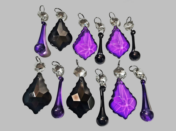 12 Chandelier Drops Gothic Black Purple Cut Glass UK Crystals Beads Prisms Droplets Lamp Light Parts 15