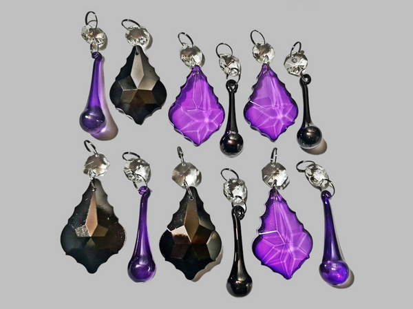12 Chandelier Drops Gothic Black Purple Cut Glass UK Crystals Beads Prisms Droplets Lamp Light Parts 5