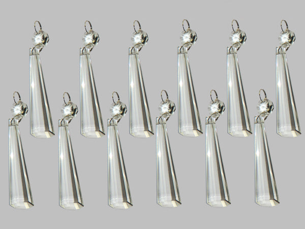12 Clear Icicles 72 mm 3" Chandelier Crystals Drops Beads Droplets Decorations Sun Catchers
