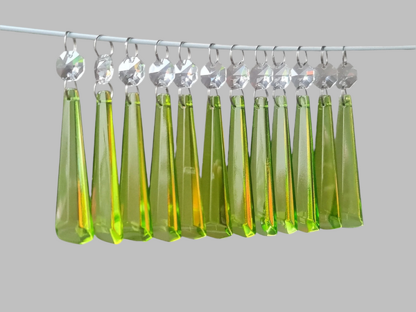 12 Sage Green Icicles 72 mm 3" Chandelier Crystals UK Drops Beads Droplets Christmas Decorations 1