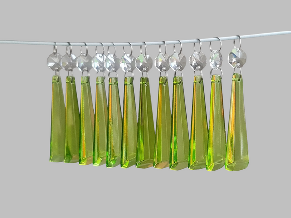 12 Sage Green Icicles 72 mm 3" Chandelier Crystals UK Drops Beads Droplets Christmas Decorations 10
