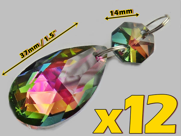 12 Vitrail AB Iridescent Silver Back Glass Oval 37 mm 1.5" Chandelier Crystals Drops Beads Droplets 2
