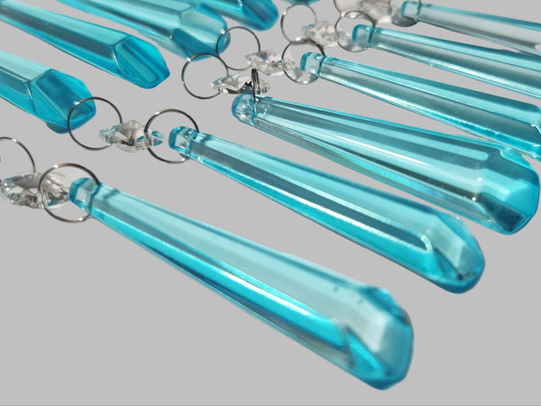 12 Aqua Blue Icicles 72 mm 3" UK Chandelier Crystals Drops Beads Christmas Decorations 3
