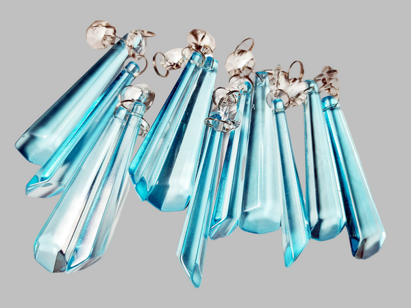 12 Aqua Blue Icicles 72 mm 3" UK Chandelier Crystals Drops Beads Christmas Decorations 7