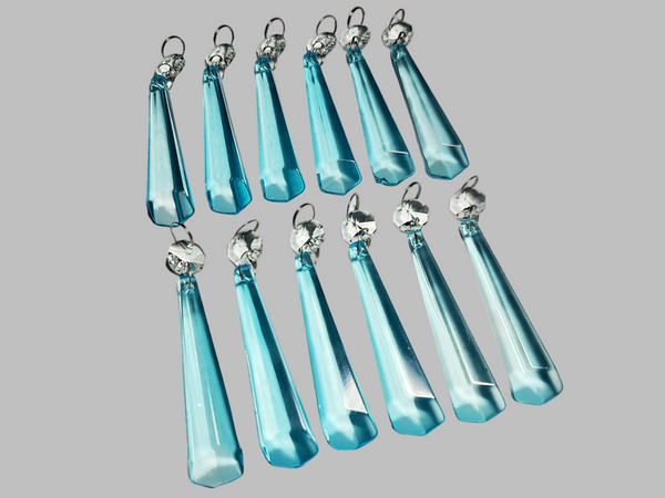 12 Aqua Blue Icicles 72 mm 3" UK Chandelier Crystals Drops Beads Christmas Decorations 5