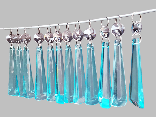 12 Aqua Blue Icicles 72 mm 3" UK Chandelier Crystals Drops Beads Christmas Decorations 8