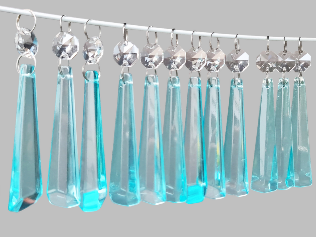 12 Aqua Blue Icicles 72 mm 3" UK Chandelier Crystals Drops Beads Christmas Decorations 1