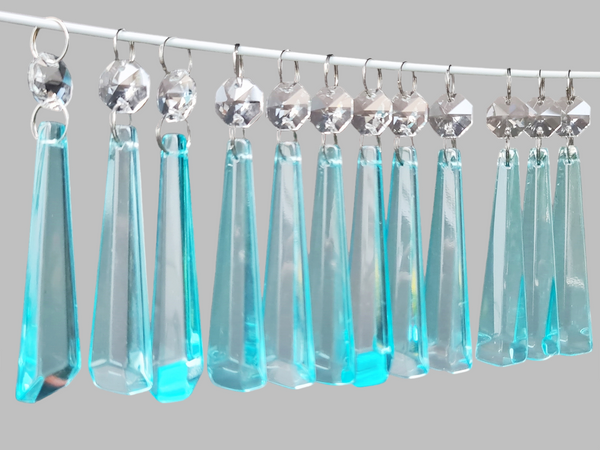 12 Aqua Blue Icicles 72 mm 3" UK Chandelier Crystals Drops Beads Christmas Decorations 1