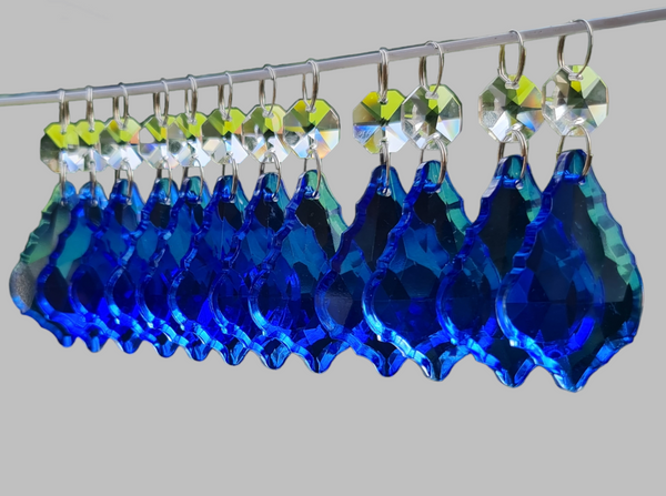 12 Cobalt Blue Leaf 50 mm 2" Chandelier UK Crystals Beads Droplets Christmas Wedding Decorations