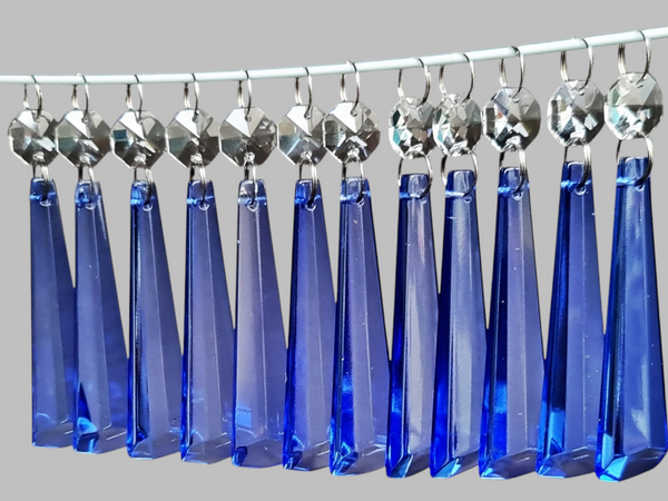 12 Blue Icicles 72 mm 3" UK Chandelier Crystals Drops Beads Droplets Christmas Decorations 4