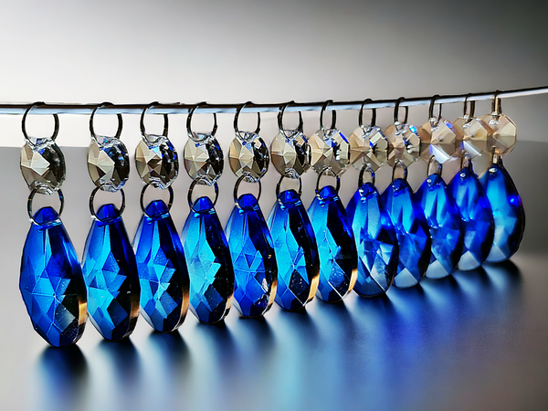 12 Blue Oval 37 mm 1.5" Chandelier UK Crystals Drops Beads Droplets Garden Window Decorations 4