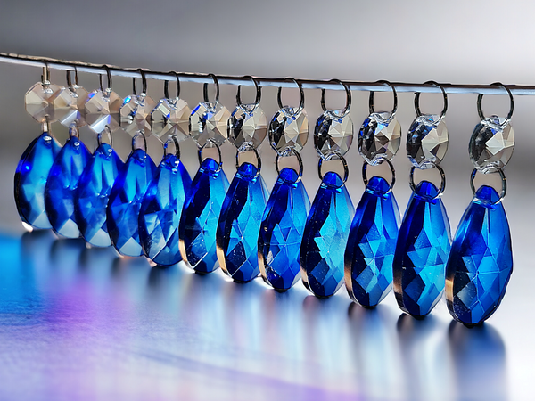 12 Blue Oval 37 mm 1.5" Chandelier UK Crystals Drops Beads Droplets Garden Window Decorations 10