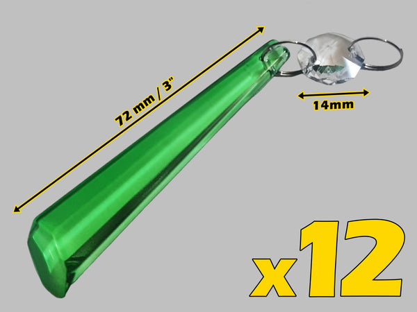 12 Emerald Green Icicles 72 mm 3" Chandelier Crystals Drops Beads Droplets Christmas Decorations 2