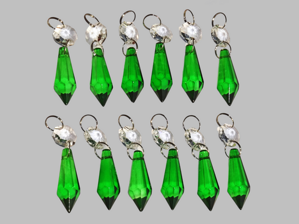 12 Emerald Green Torpedo 37 mm 1.5" Chandelier UK Crystals Drops Beads Droplets Christmas Decorations 4